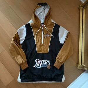 Mitchell and Ness Philadelphia 76ers Old Logo Black and Gold Hoodie Windbreaker